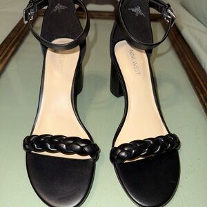 Nine West Allha3 Braided Strap Block Heel Sandal Black Size 7.5M